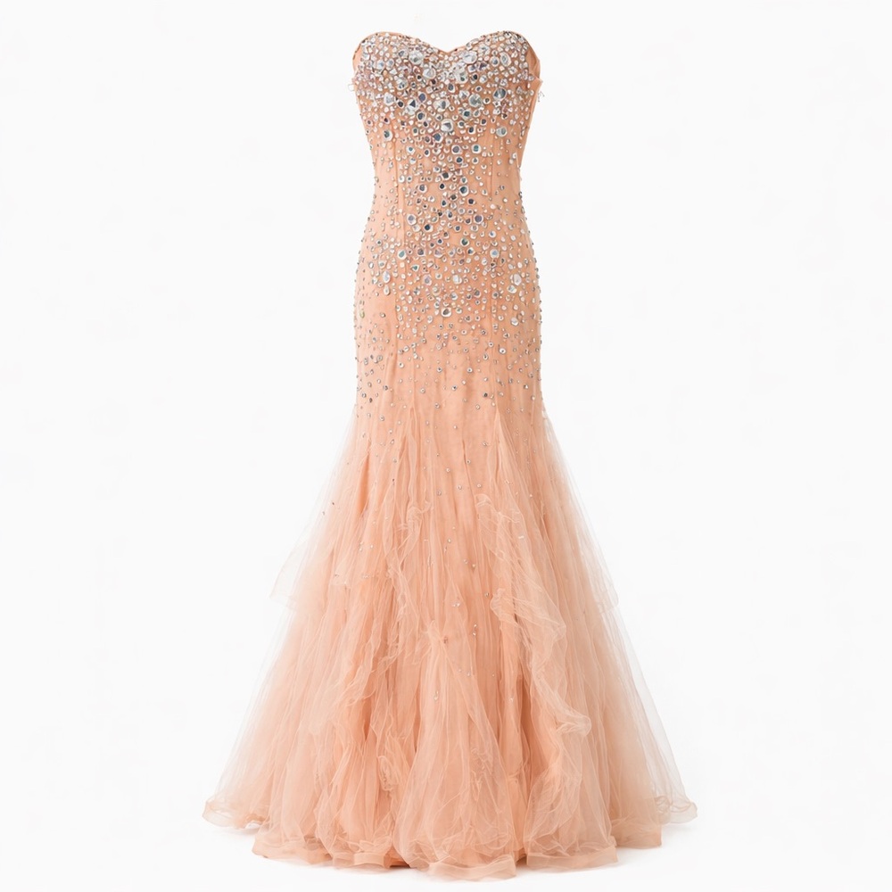 Symphony by Arthur Blush Pink Beaded Mermaid Gown Size 6 Editorial Pageant Dress